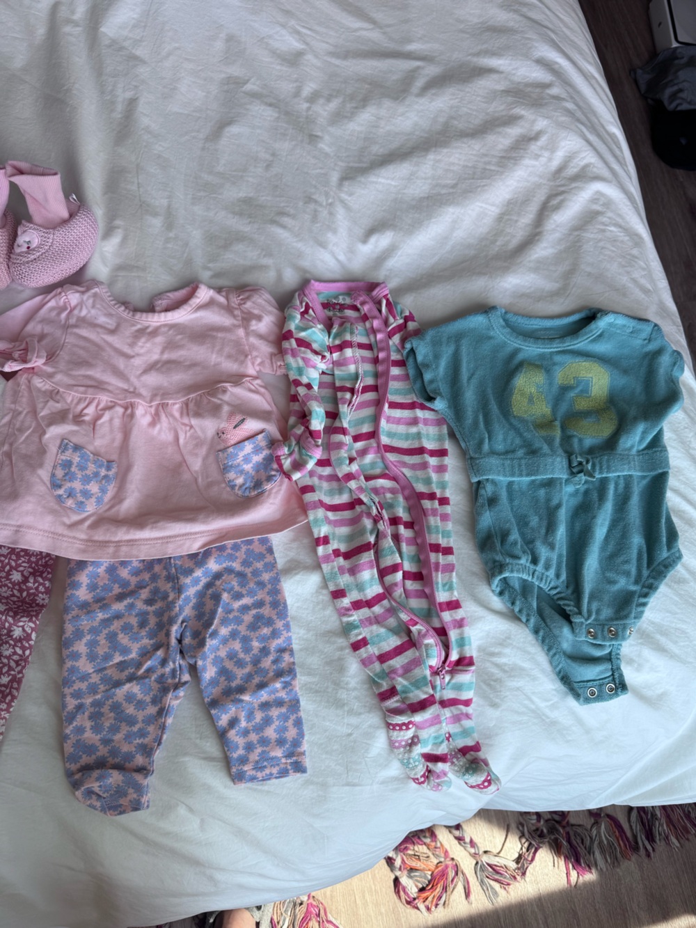 Mixed Baby Girl Clothing Bundle - Pink, Blue, Striped Pieces